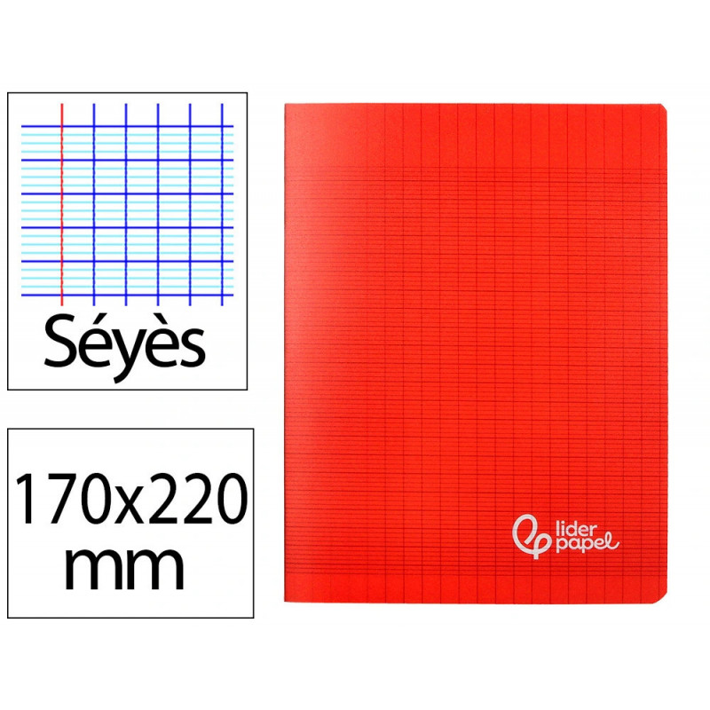 Cahier piqure liderpapel couverture pp 170x220mm 96p seyes coloris rouge