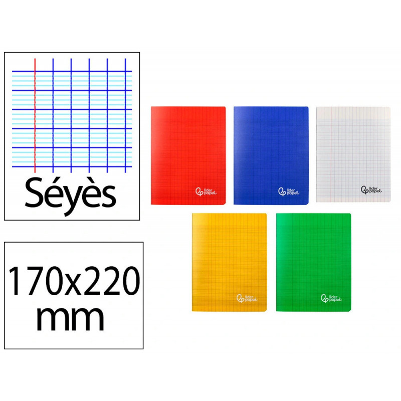Cahier piqure liderpapel couverture pp 170x220mm 96p seyes coloris assortis lot 10 unites