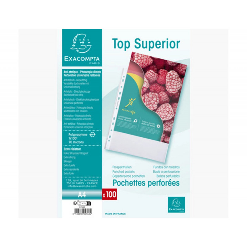 Pochette perforee exacompta a4 pp graine 7/100eme 70 microns paquet 100 unites