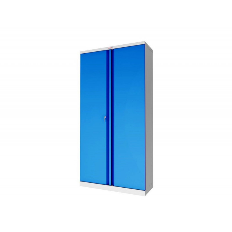 Armoire haute phoenix acier 190cm 2 portes et 4 etageres serrure a cle coloris bleu