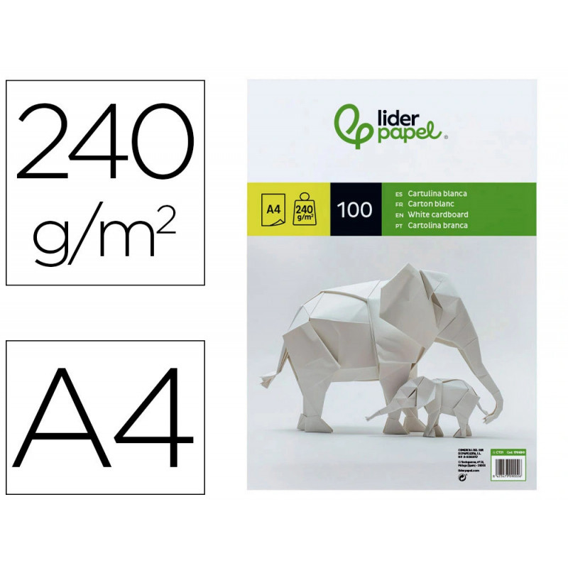 Papier cartonne liderpapel a4 240gr coloris blanc paquet 100 feuilles