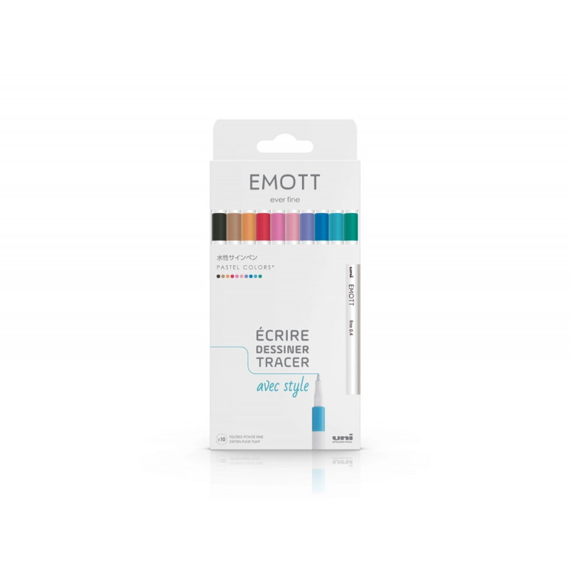 Feutre uniball emott pastel colors pointe fine coloris assortis pochette 10 unites