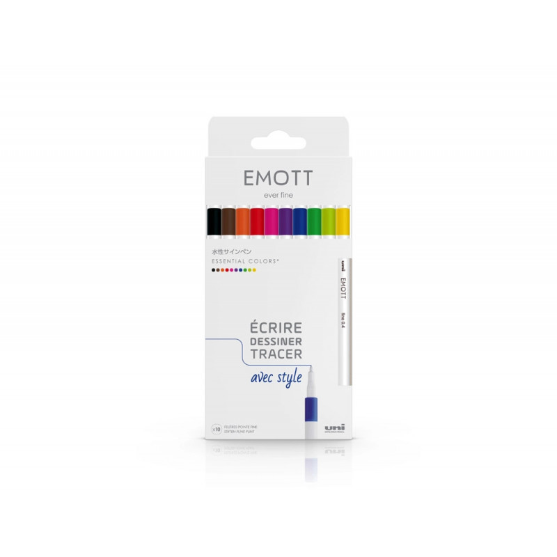Feutre uniball emott essential colors pointe fine coloris assortis pochette 10 unites