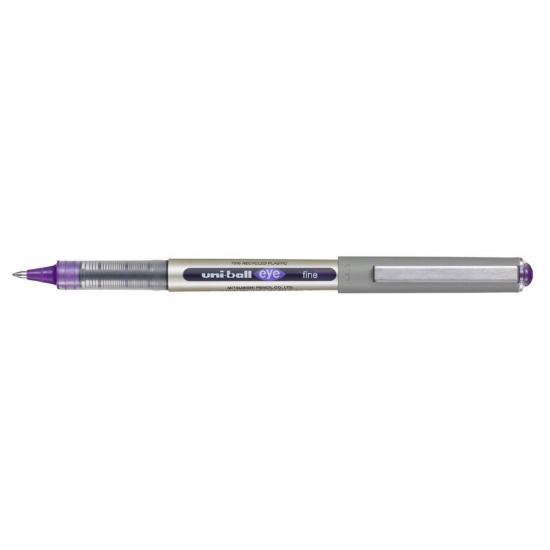 Roller uniball eye plastique recycle encre liquide ecriture moyenne pointe metal coloris violet