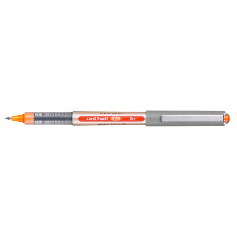 Roller uniball eye plastique recycle encre liquide ecriture moyenne pointe metal coloris orange