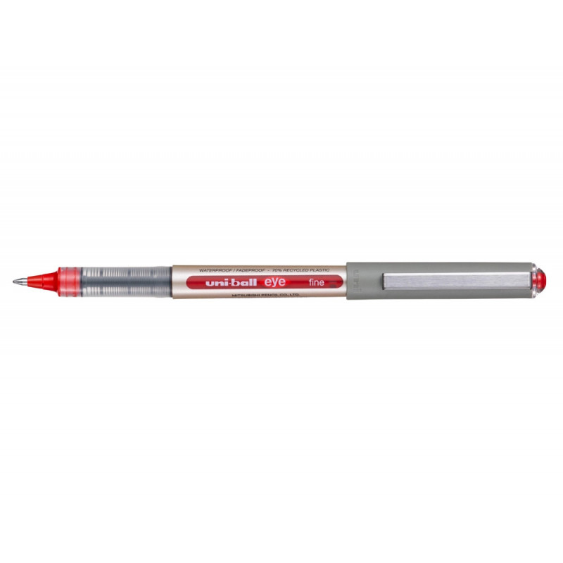 Roller uniball eye plastique recycle encre liquide ecriture moyenne pointe metal coloris rouge