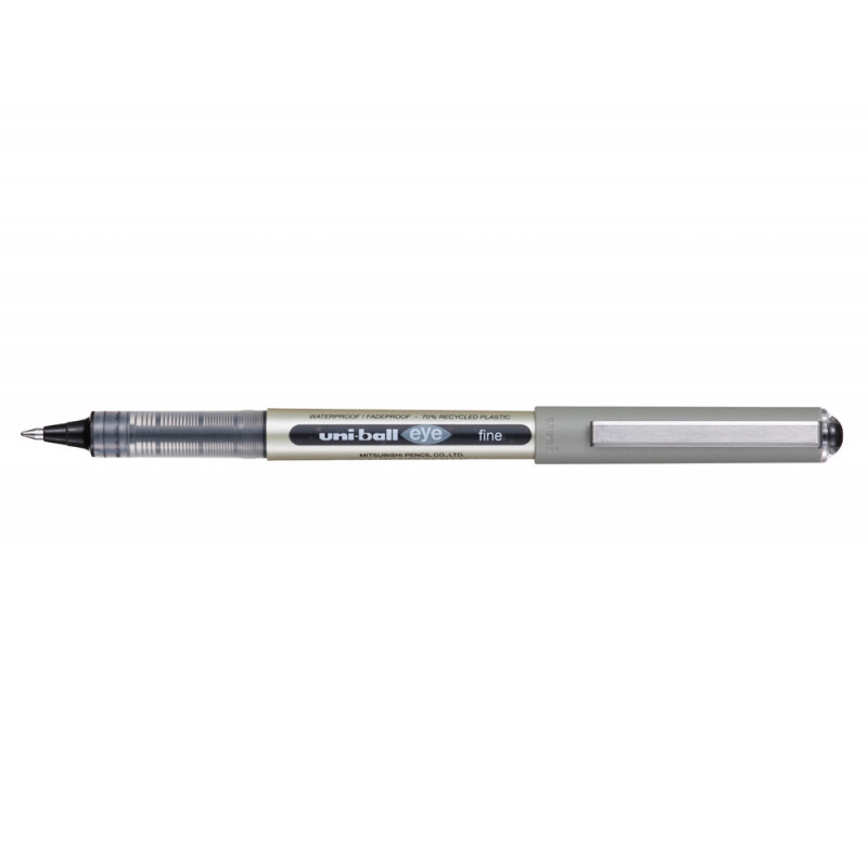 Roller uniball eye plastique recycle encre liquide ecriture moyenne pointe metal coloris noir
