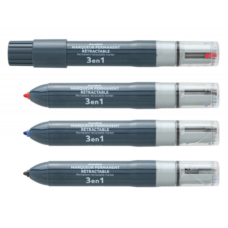 Marqueur juvenilia permanent multicolore 3 en 1 rechargeable pointe fine conique retractable