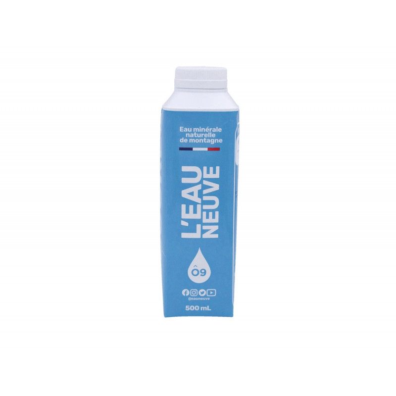 Eau mineral l'eau neuve naturelle de montagne bouteille carton 500ml