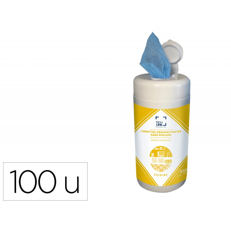 Lingette desinfectante techline sans rincage surfaces alimentaires boite 100 unites