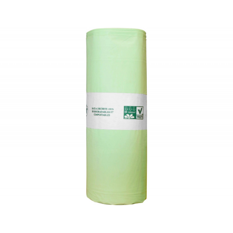 Sac poubelle coldis compostable 40 litres a liens coulissants coloris vert 100 unites