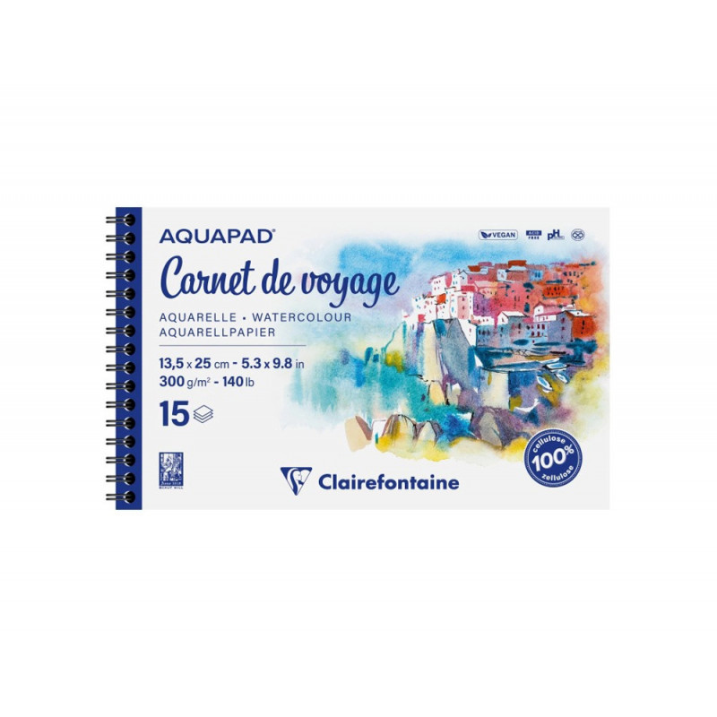 Album clarefontaine aquapad carnet de voyage spirale 135x250mm 15 feuilles 300g