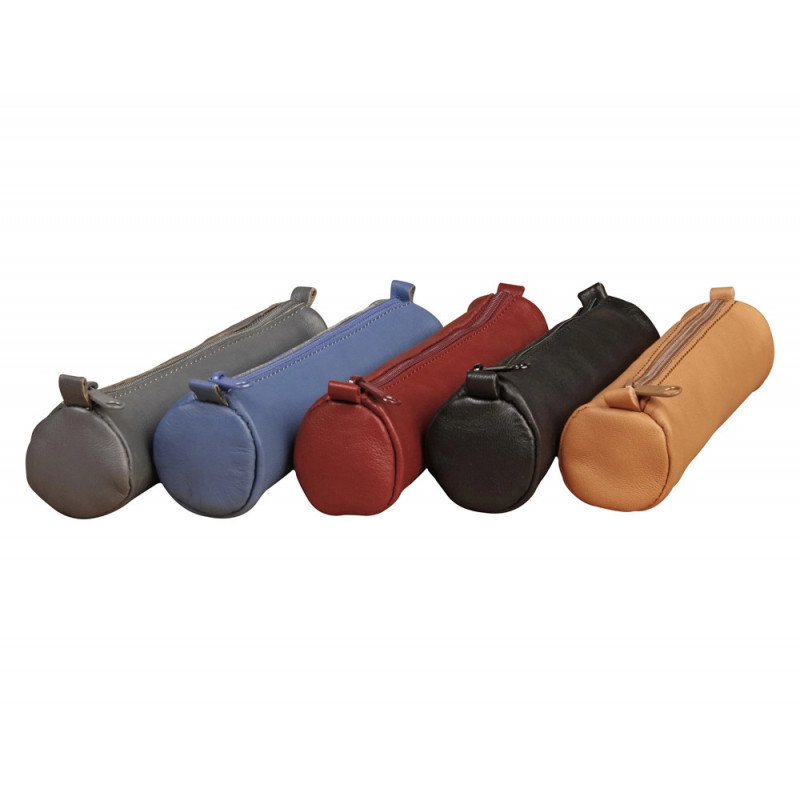 Trousse clairefontaine nomaddict cuir ronde 185x40mm coloris aleatoires