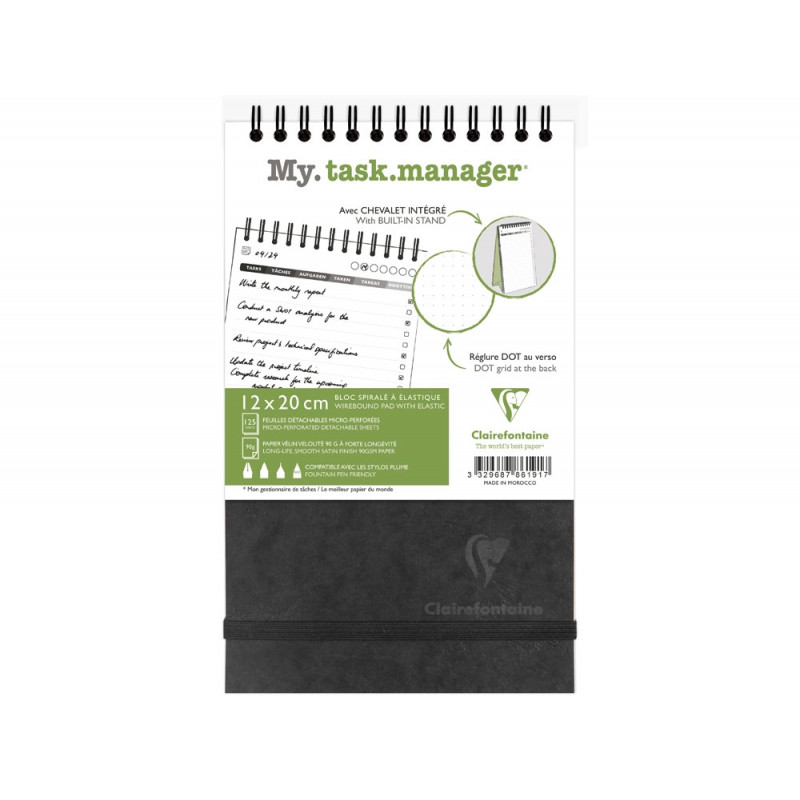 Bloc clairefontaine my task manager nomaddict reliure integrale 120x200mm 250p detachables reglure pre-imprimee noir