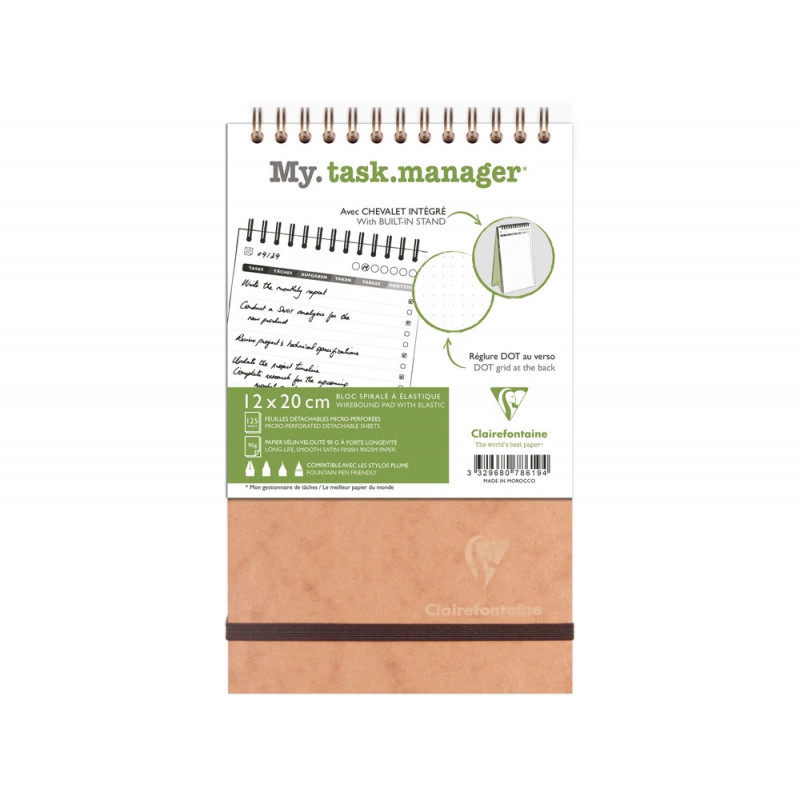 Bloc clairefontaine my task manager nomaddict reliure integrale 120x200mm 250p detachables reglure pre-imprimee tabac