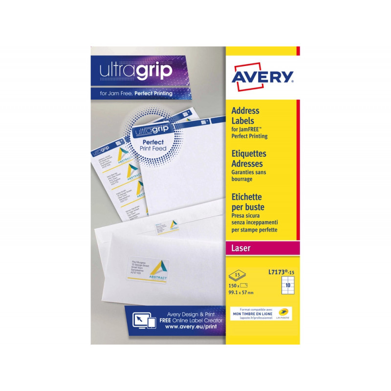 Etiquette expedition avery impression laser 99,1x57mm coloris blanc pochette 150 unites