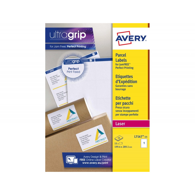 Etiquette expedition avery impression laser 199,6x289,1mm coloris blanc pochette 15 unites