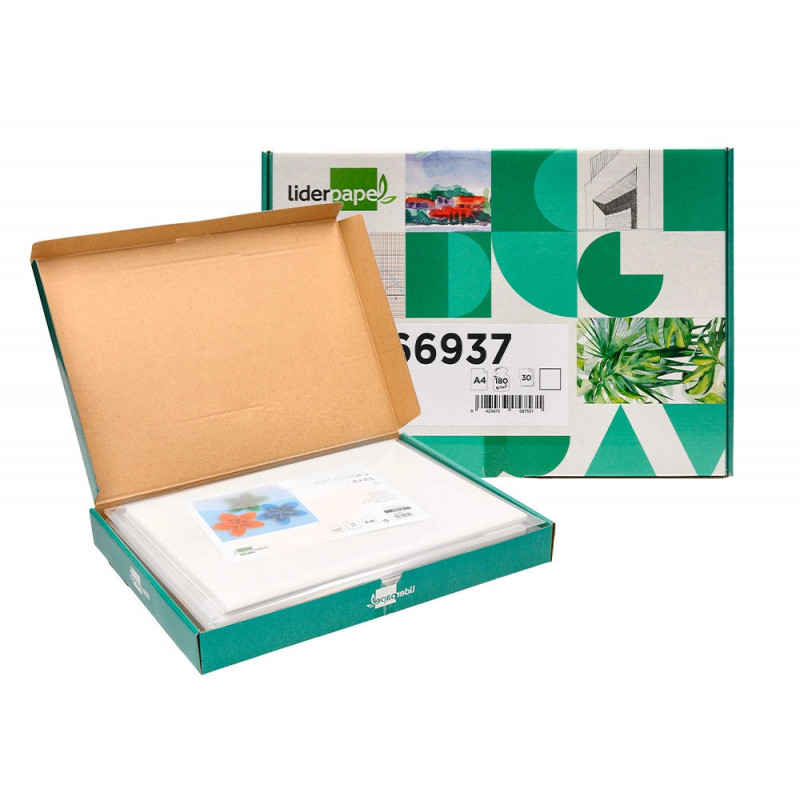 Papier cartonne liderpapel a4 180gr coloris blanc paquet 25+5 feuilles