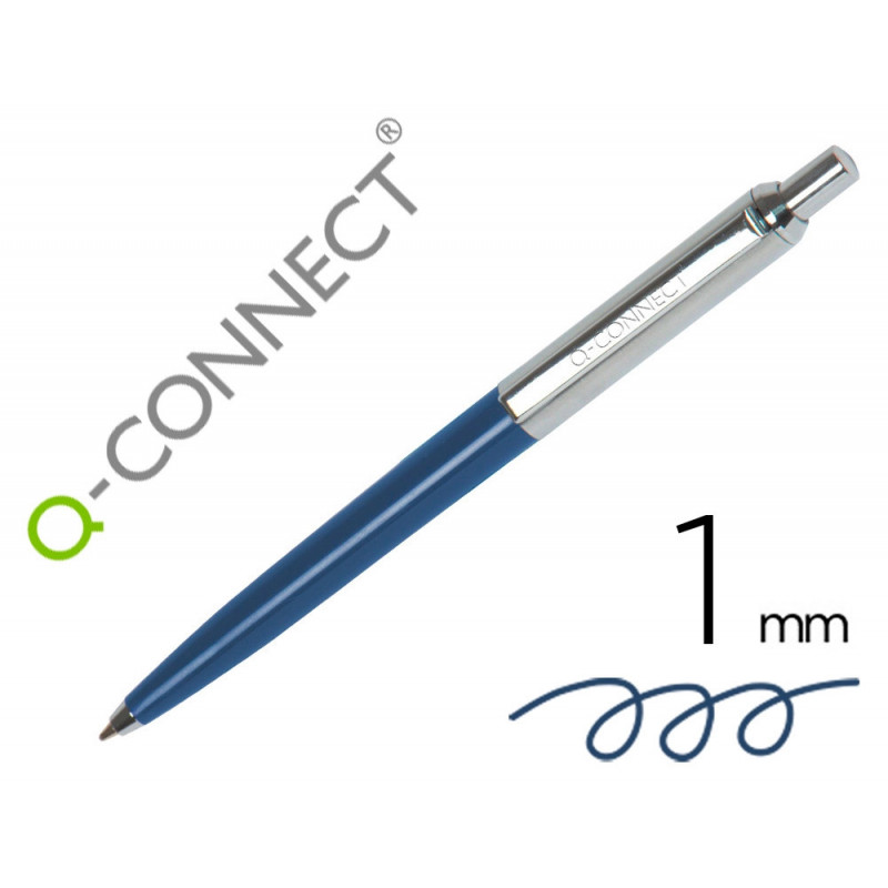 Stylo-bille q-connect premium metallique retractable grip pointe 1mm coloris bleu