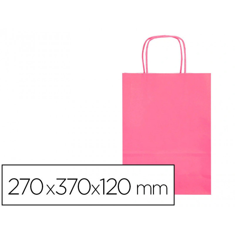 Sac papier q-connect cellulose m anse torsadee 270x370x12mm coloris rose