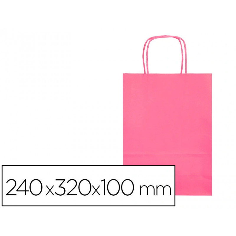 Sac papier q-connect cellulose s anse torsadee 240x320x10mm coloris rose
