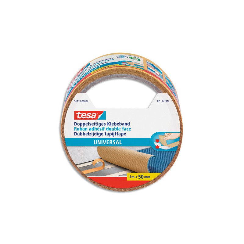 TESA Rouleau Adhésif double face pour fixation extra-forte, 50 mm x 5 m, Blanc pellicule Jaune