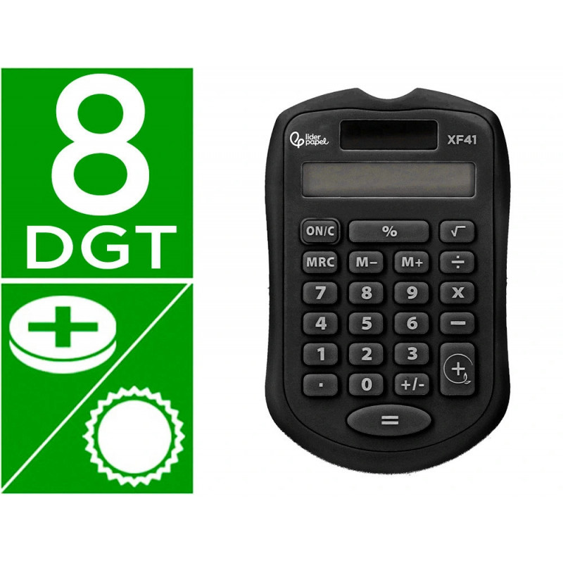Calculatrice de poche liderpapel xf43 8 chiffres solaire et piles 94x59,5x10,5mm coloris noir