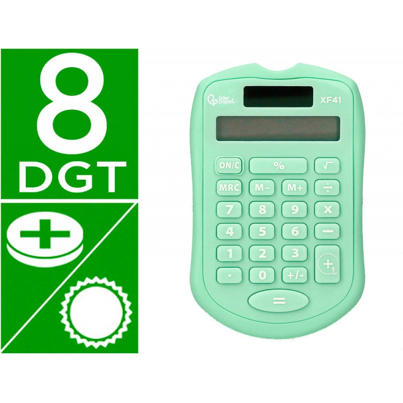 Calculatrice de poche liderpapel xf42 8 chiffres solaire et piles 94x59,5x10,5mm coloris vert