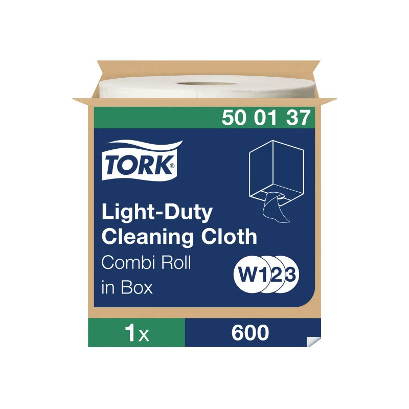 Chiffon tork w1/w2/w3 nettoyage leger blanc rouleau 600 unites