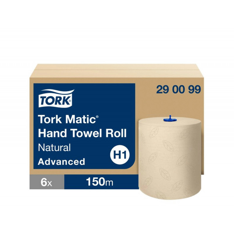 Essuie-mains tork matic h1 advanced papier naturel indechirable 2 plis blanc rouleau 150m