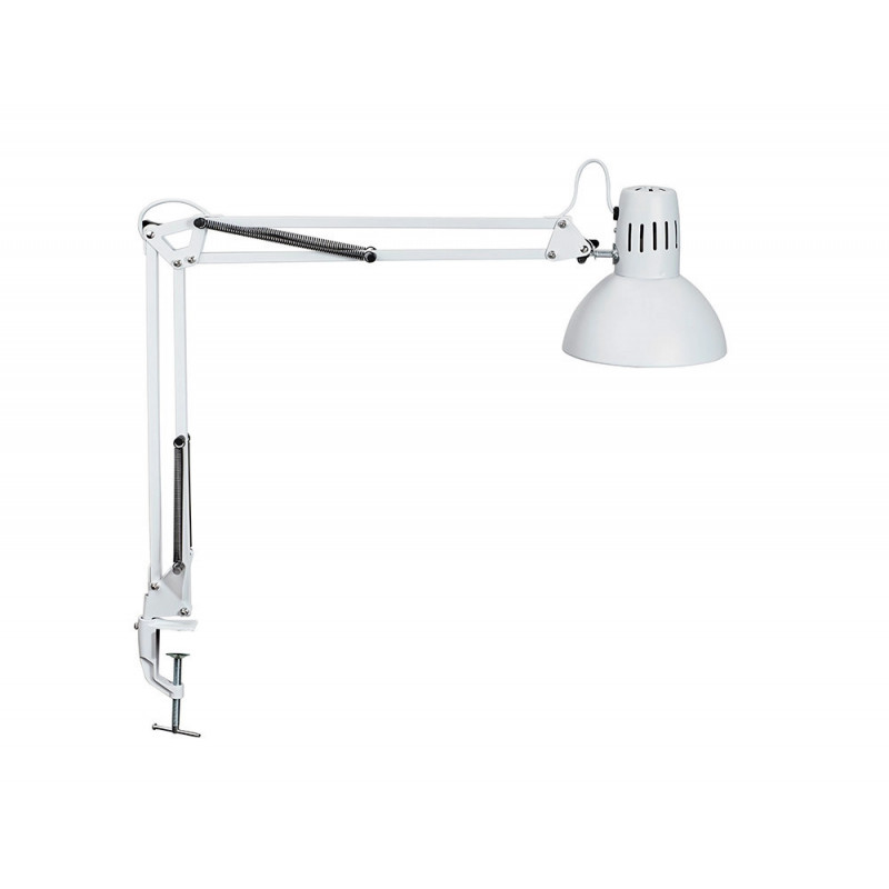 Luminaire bureau maulstudy surpince tete et bras metal hauteur 44cm bras 35cm tete diam. 17cm coloris blanc