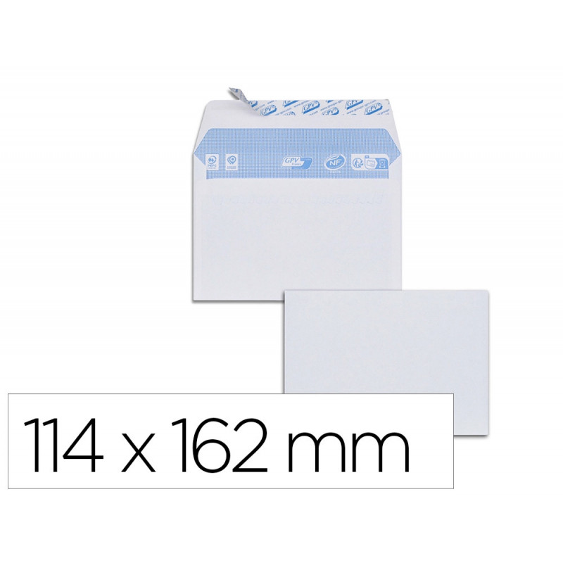 Enveloppe gpv velin blanc 80g c6 114x162mm bande adhesive paquet 100 unites