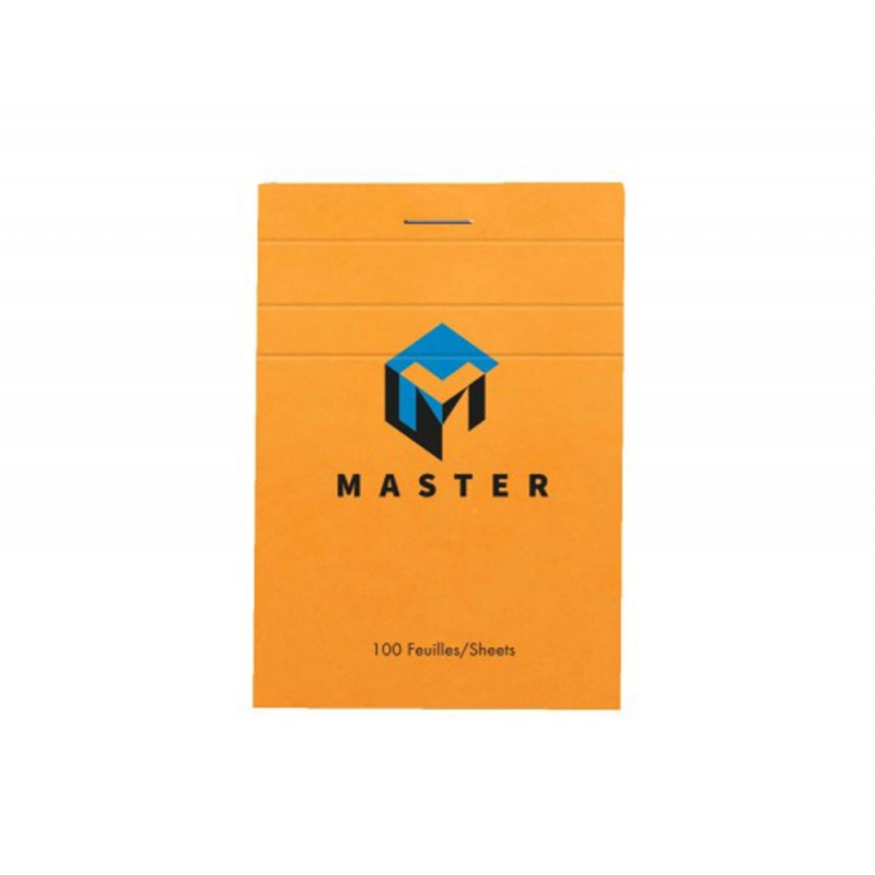 Bloc bureau master a7 74x105mm agrafe en-tete 100f 70gr 5x5 orange