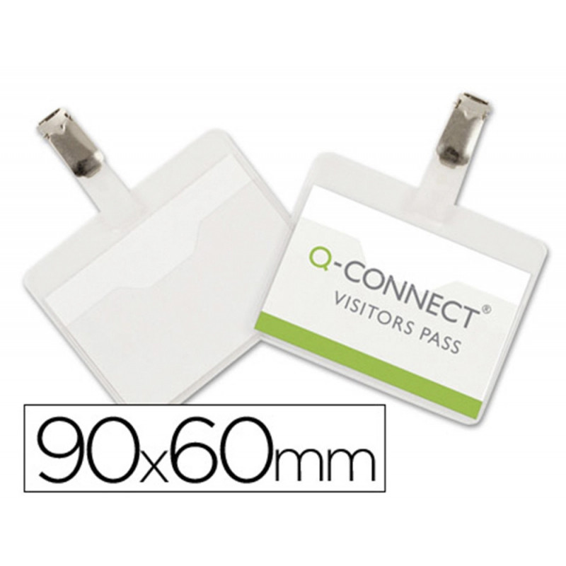 Badge q-connect clip pvc pince metallique carte blanche fournie format 60x90mm paquet 25 unites
