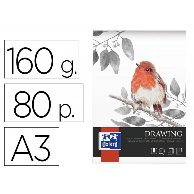Bloc drawing oxford endosse feuilles detachables a3 80 pages 160g