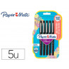 Feutre ecriture paper mate flair original pointe moyenne 0,7mm encres noir blister 5 couleurs