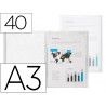Protege-documents liderpapel polypropylene couverture flexible 40 pochettes fixes a3 coloris transparent