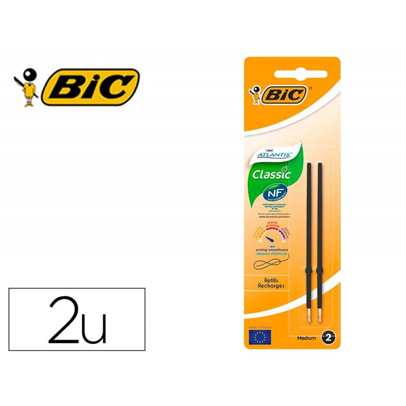 Stylo-bille bic atlantis soft pointe moyenne 1,0mm blister de 2 recharges noir