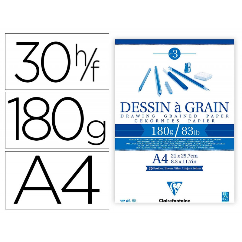 Bloc dessin grain clairefontaine a4 encoll blanc 21cmx29,7cm 180gr 30 f