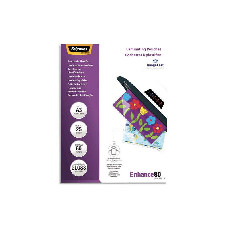 FELLOWES Paquet de 25 pochettes de plastification A3 80 microns 53964