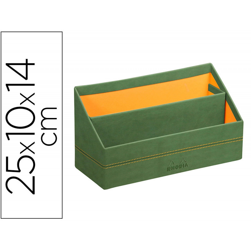 Porte-courrier rhodiarama 2 compartiments en simil cuir sauge velout 25x10x14cm