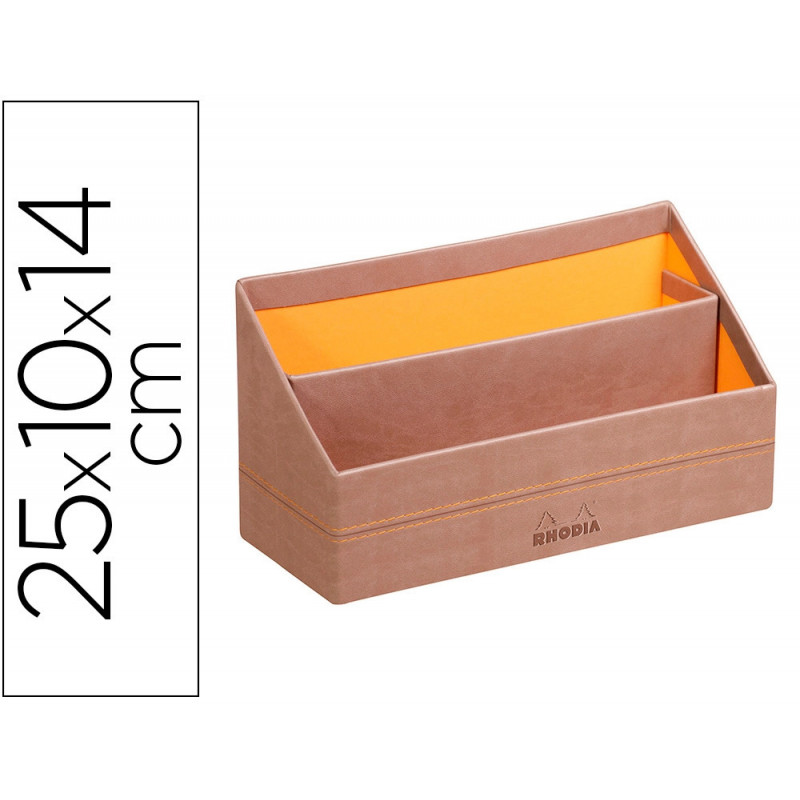 Porte-courrier rhodiarama 2 compartiments en simil cuir taupe velout 25x10x14cm