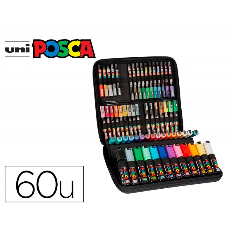 Mallette peinture posca marqueur encre inodore couvrante 60 coloris assortis