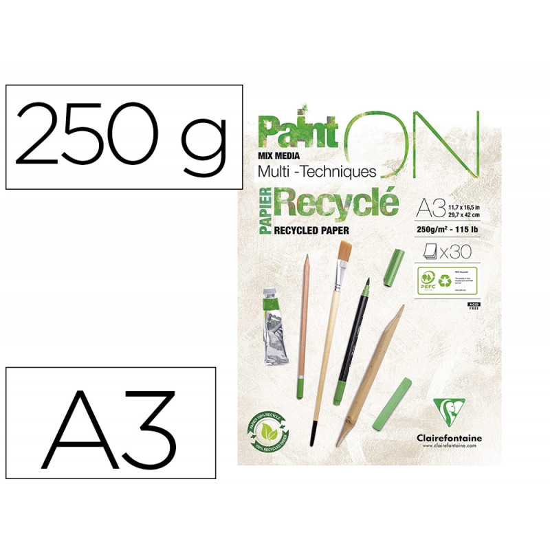 Bloc clairefontaine painton recycle a3 30f blanc 250g