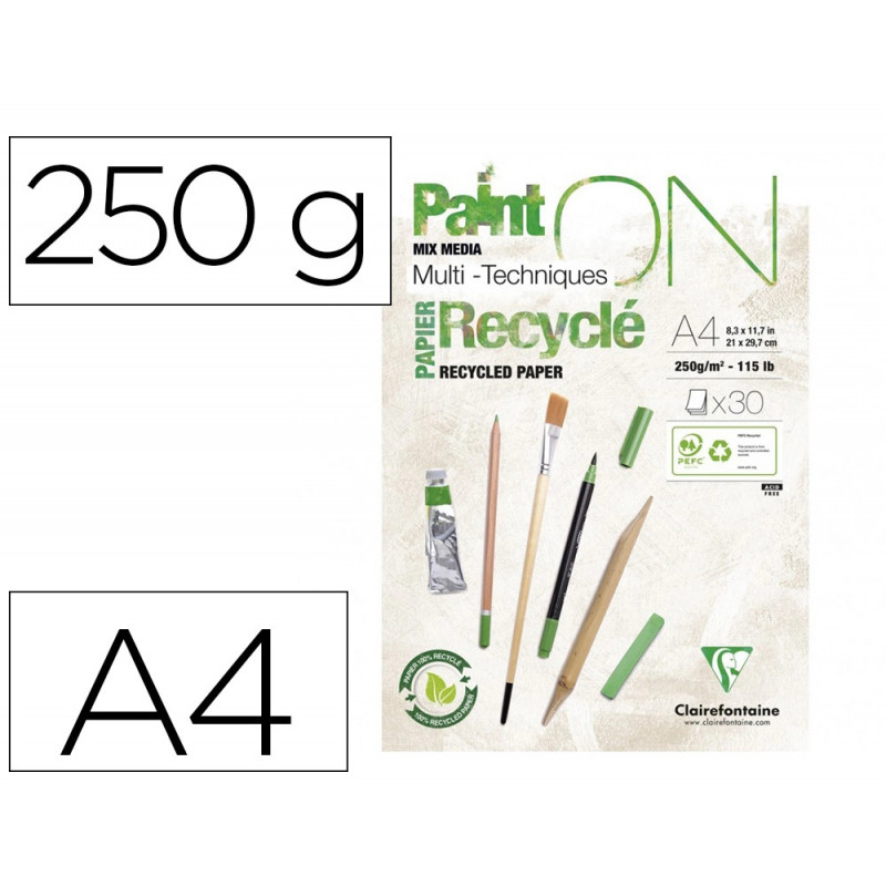 Bloc clairefontaine painton recycle a4 30f blanc 250g