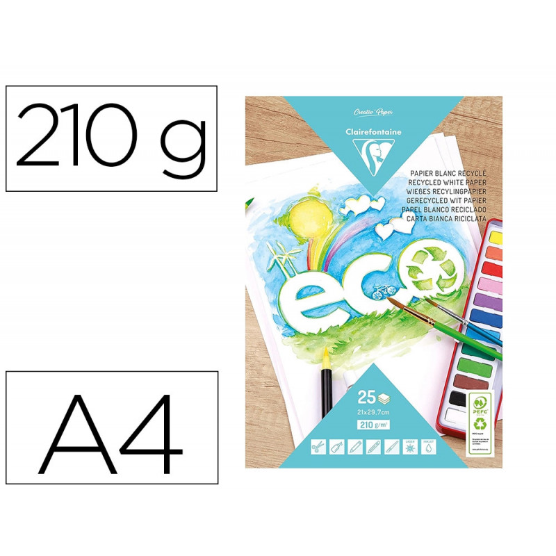 Bloc clairefontaine papier dessin recycle a4 25f 210g