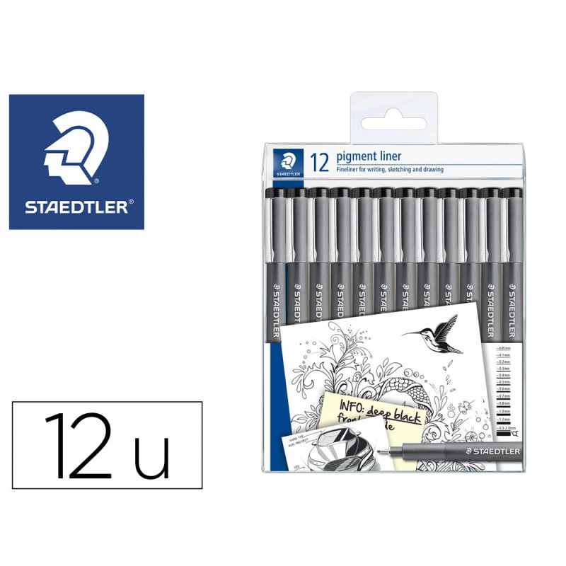 Stylo-feutre staedtler pigment liner 308 pointes calibr es baguee metal de 0,05 a 2mm coloris noir etui