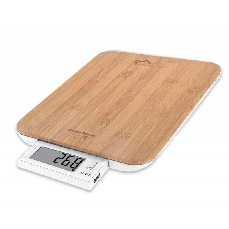 Balance 10kg/1g slide bambou avec batterie rechargeable et remplaçable