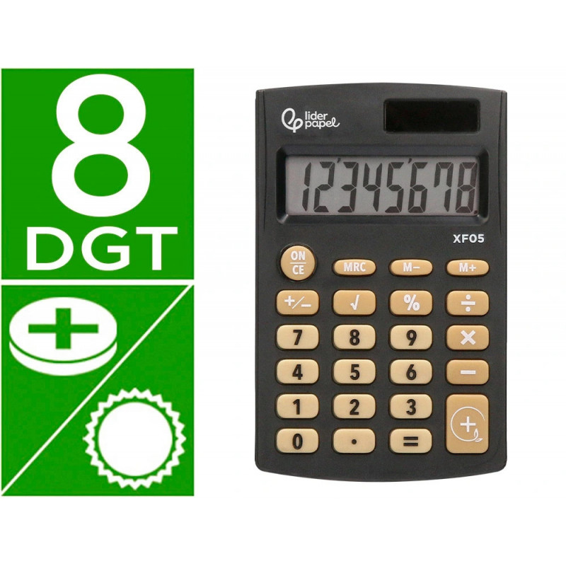 Calculatrice de poche xf05 8 chiffres solaire et piles 98x62x8 mm coloris noir