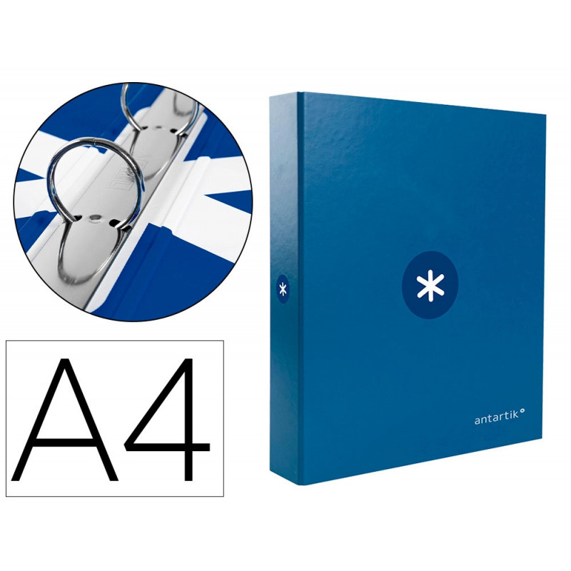 Classeur antartik 4 anneaux ronds 25mm a4 carton remborde coloris bleu marine